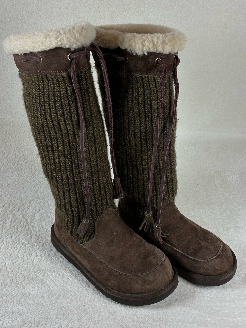 UGG Brown Knit-Shaft Suede Short Boots